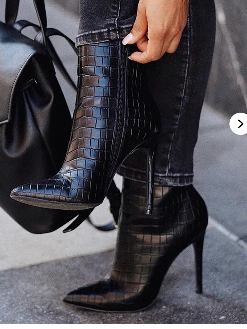 Fashion Nova Black Croc-Embossed Pointed Stiletto Booties